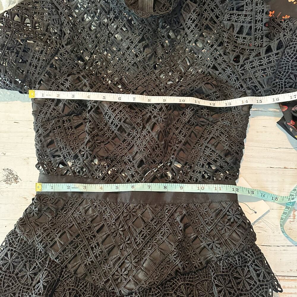 SELF-PORTRAIT Black Abstract Triangle Lace Midi Dress Size US 2 - Picture 13 of 15